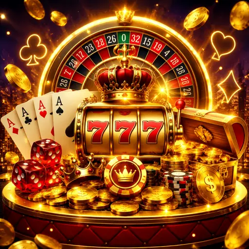 Ambiente de cassino em luz quente contextualizando o catálogo de slots da plataforma